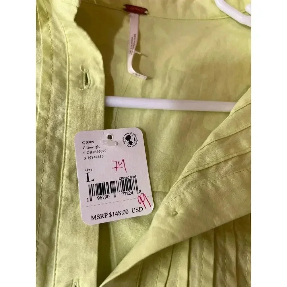 Free People Billie Mini Dress Long Sleeve Ruffle Womens Size L NWT Green - Picture 13 of 15